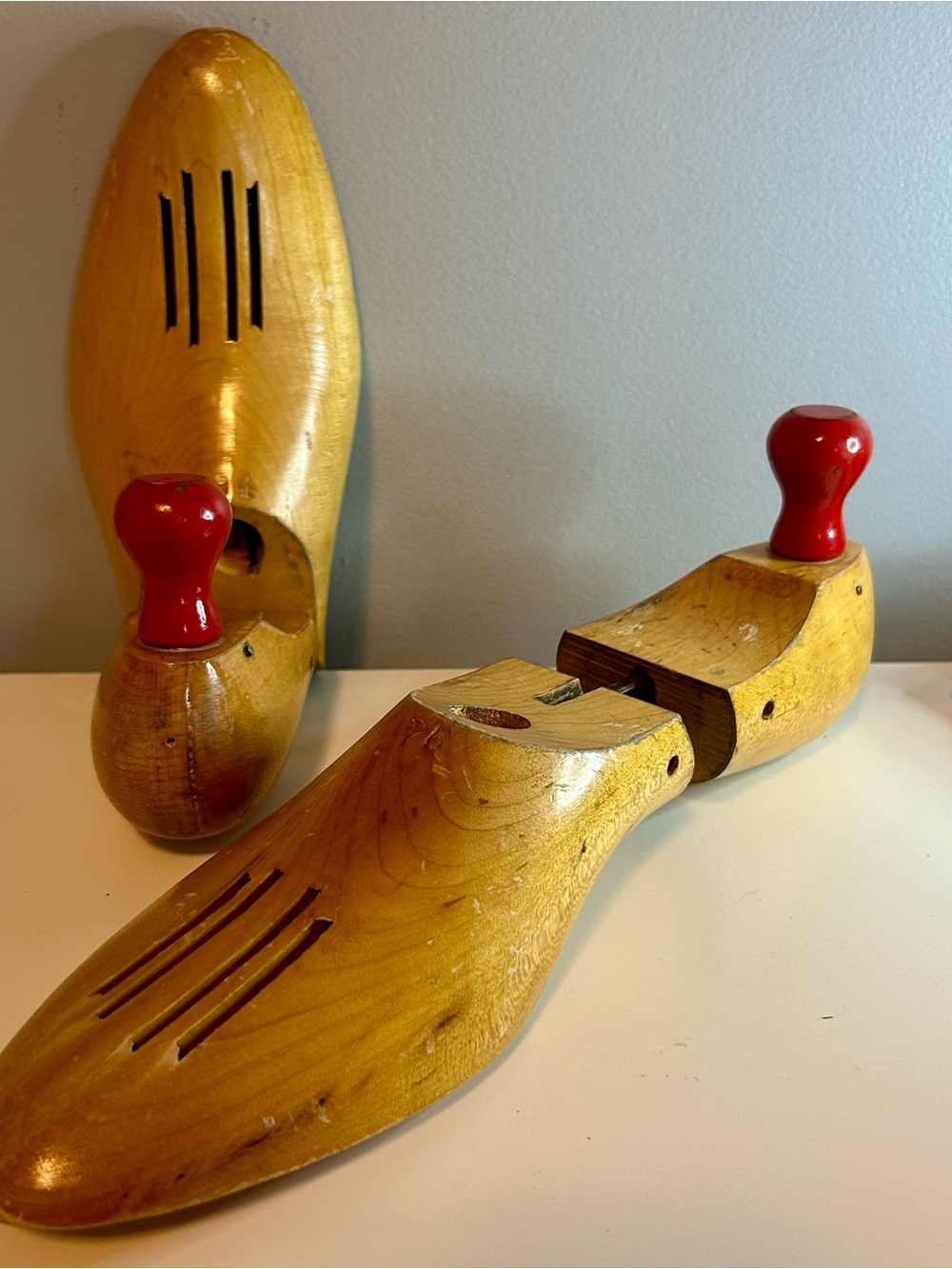 Vintage Red Hed Wooden Shoe Tree Stretchers Pair Cobbler Decor